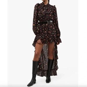 New with tags: REVOLVE WeWoreWhat Black Dress Red Floral High-Low Ruffle Hem